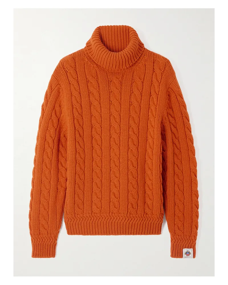 Bally Rollkragenpullover Aus Wolle In Zopfstrick - Orange Orange