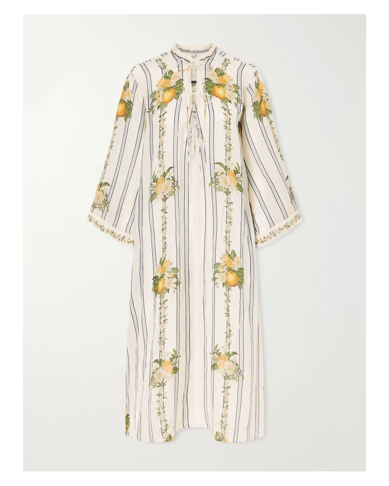 AGUA BENDITA Datil Striped Floral-print Gauze Coverup - White White