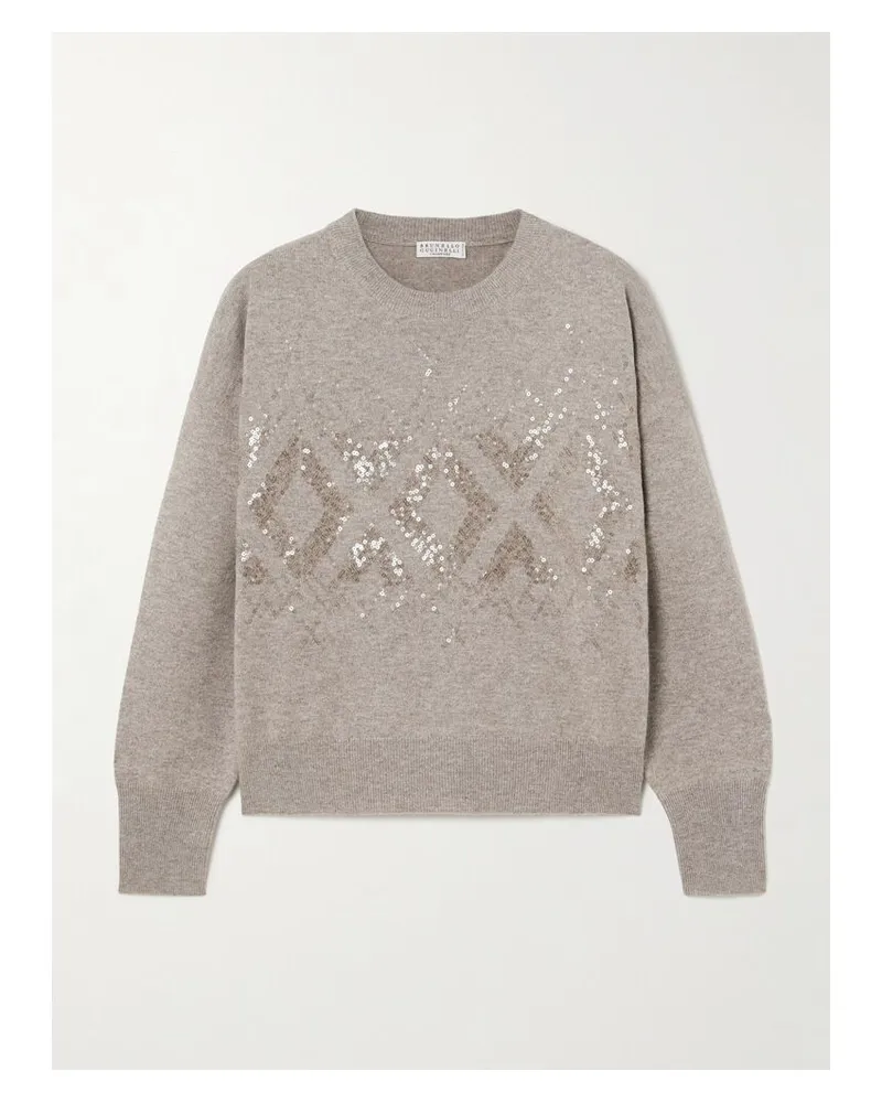 Brunello Cucinelli Pullover Aus Einer Mischung Aus Wolle, Kaschmir Und Seide Mit Pailletten - Braun Braun