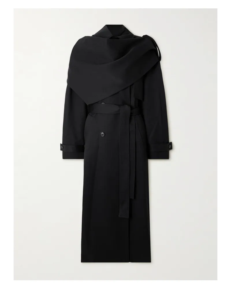 Róhe Trenchcoat Aus Wolle Mit Schaldetail - Schwarz Schwarz