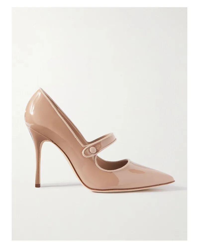 Manolo Blahnik Campari 105 Pumps Aus Lackleder Mit Ripsbandbesätzen - Neutral Neutral