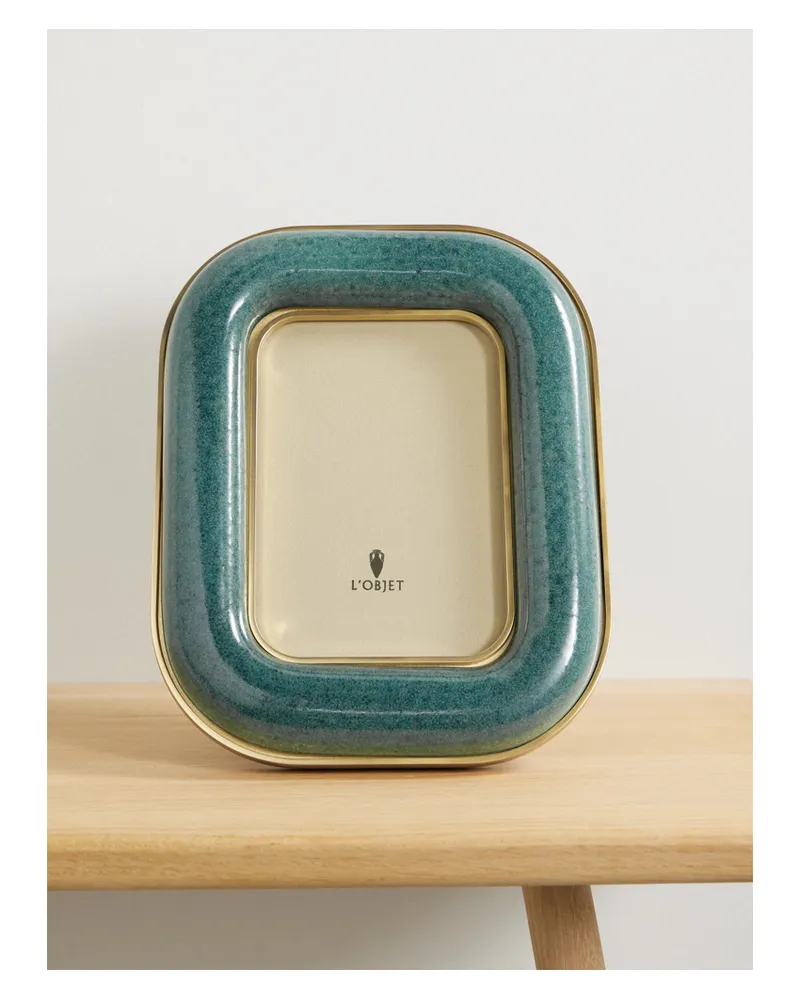 L’OBJET Rue Jacob Bilderrahmen Aus Keramik Mit Vergoldeten Details,12,7 X 17,8 Cm - Blau Blau