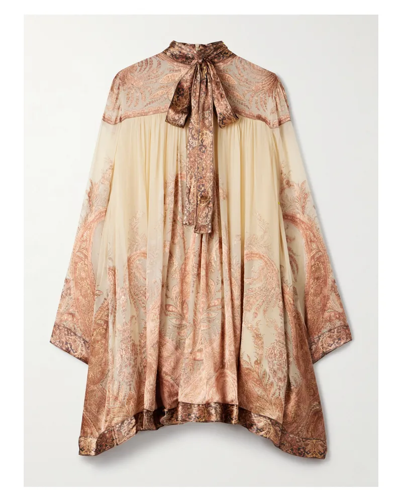 Zimmermann Hypnotic Minikleid Aus Devoré-samt Mit Paisley-print Und Schleife - Creme Creme