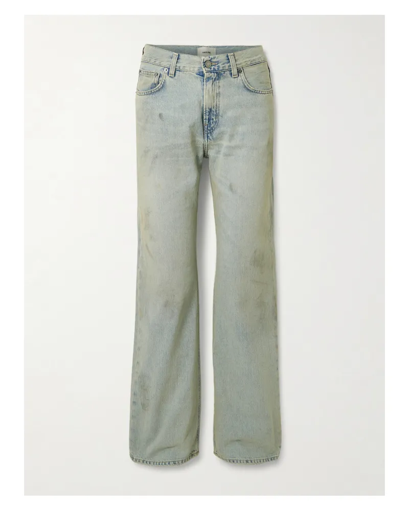 Haikure Korea Halbhohe Jeans Mit Weitem Bein In Distressed-optik - Blau Blau