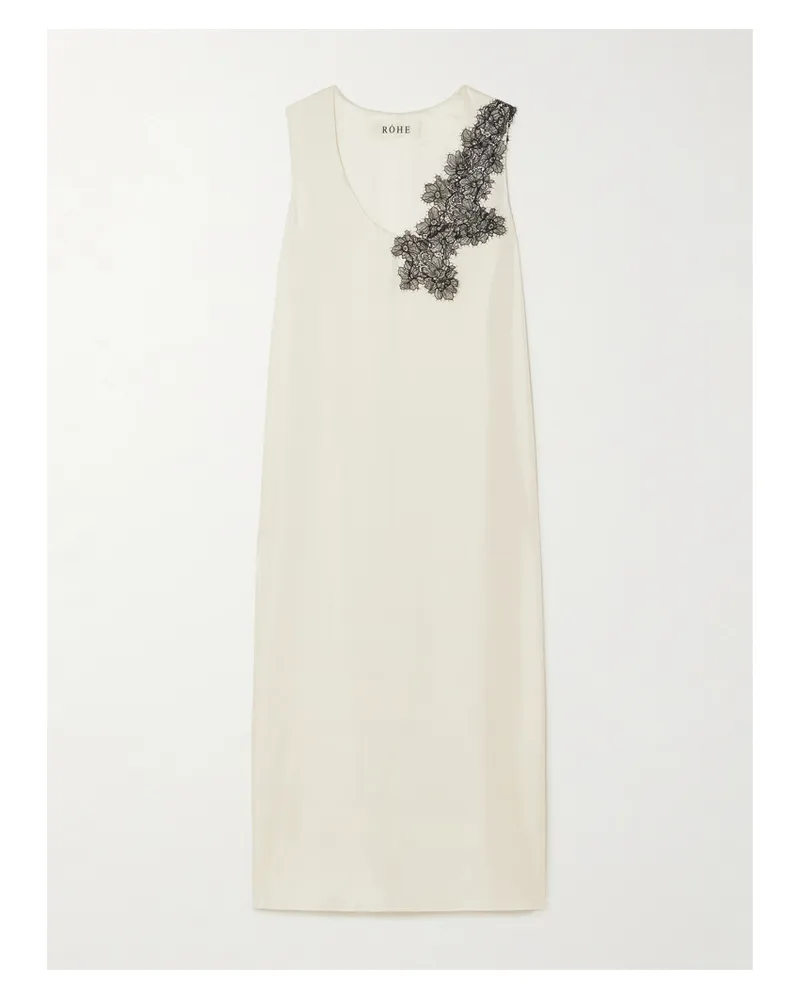 Róhe Maxikleid Aus Seidensatin Mit Spitzenbesatz - Creme Creme