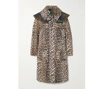 Ganni Hooded Ruffled Checked Leopard-print Shell Parka - Animal Print