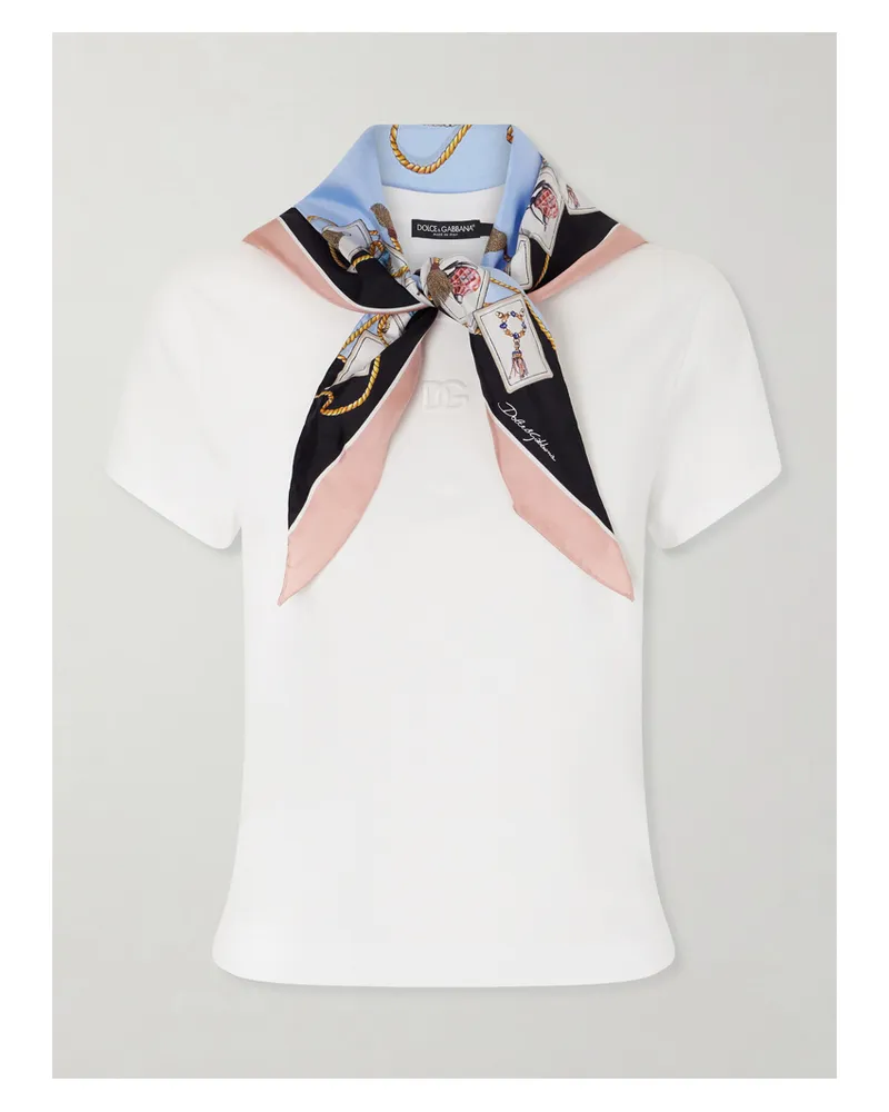 Dolce & Gabbana Silk-trimmed Cotton-blend Jersey T-shirt - White White