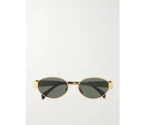 Goldfarbene Sonnenbrille Mit Ovalem Rahmen Aus Azetat In Hornoptik
