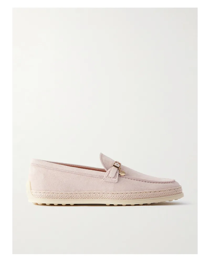 TOD'S Loafers Aus Veloursleder Mit Raffiabastbesatz - Pink Pink