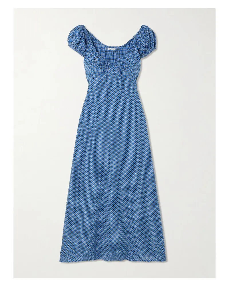 DÔEN Sofia Midikleid Aus Biobaumwoll-voile Mit Karomuster - Blau Blau