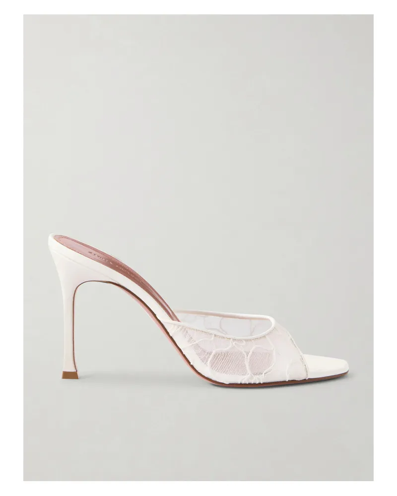 Amina Muaddi Alexa 95 Satin And Corded-lace Sandals - Neutrals Neutrals