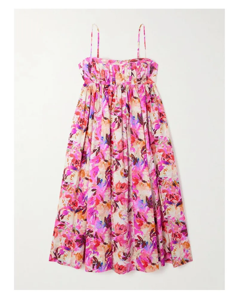 Ulla Johnson Lucille Midikleid Aus Baumwollpopeline Mit Blumenprint Und Plissee - Pink Pink