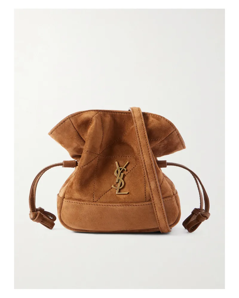 Saint Laurent Jamie Mini Embellished Suede Shoulder Bag - Brown Brown