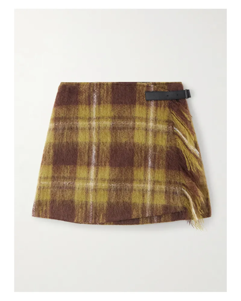 Loewe Minirock Aus Einer Karierten Mohair-wollmischung Mit Lederbesatz - Braun Braun
