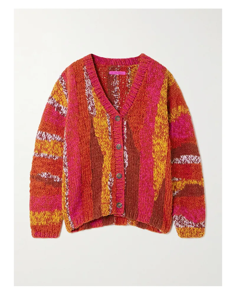 The Elder Statesman Cardigan Aus Biobaumwoll-bouclé Mit Streifen - Rot Rot