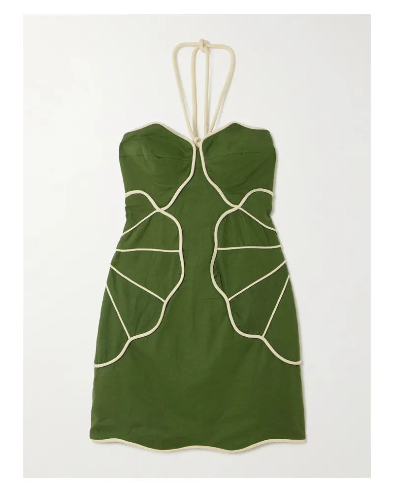 FARM Rio Neckholder-minikleid Aus Einer Leinenmischung Mit Paspeln - Grün Grün