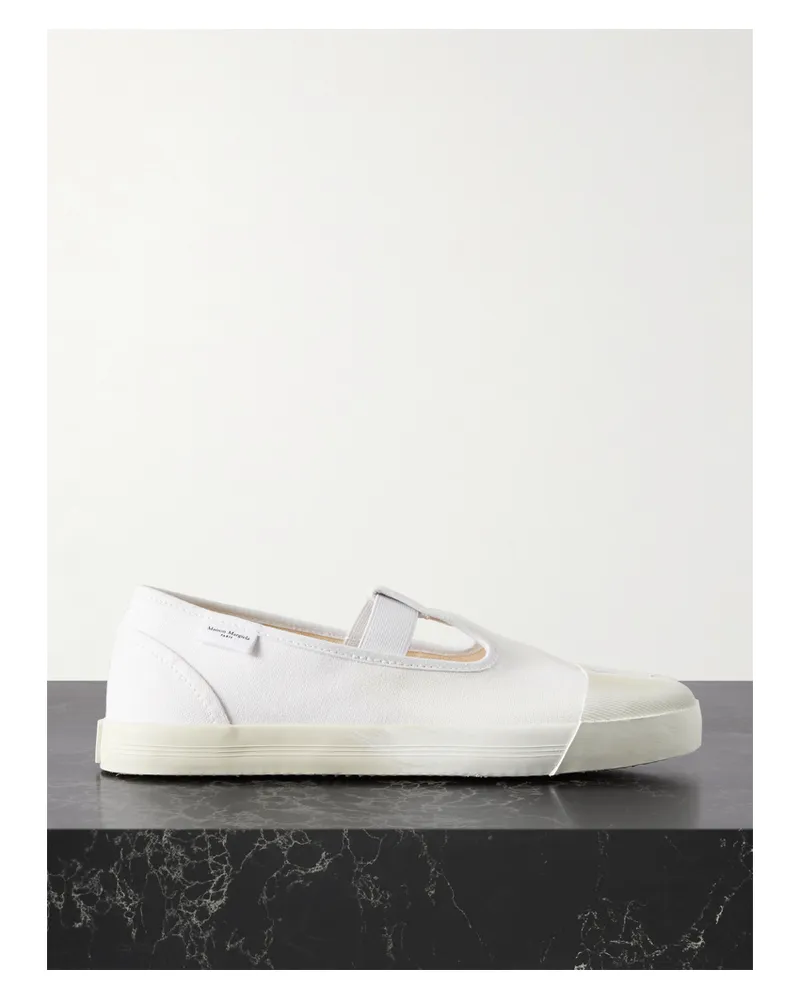 Maison Margiela Tabi On The Deck Sneakers Aus Canvas In Distressed-optik - Weiß Weiß