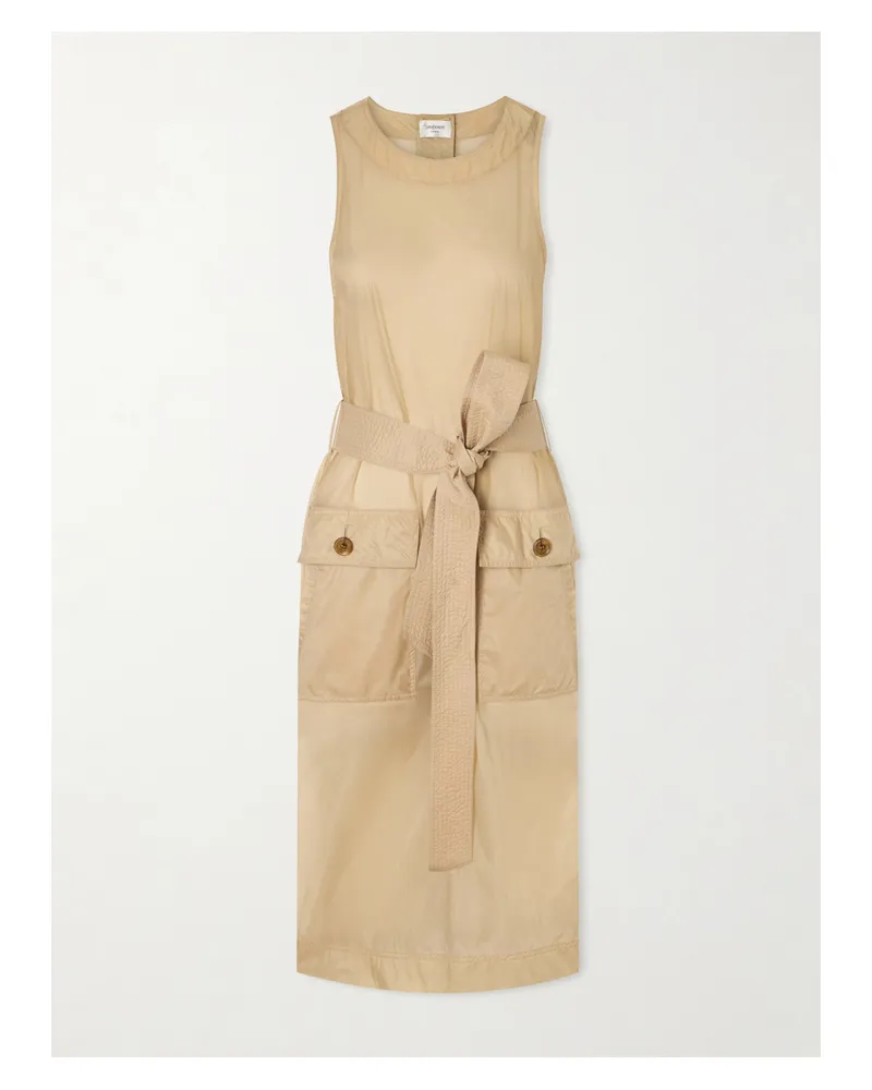 Saint Laurent Belted Shell Dress - Neutrals Neutrals