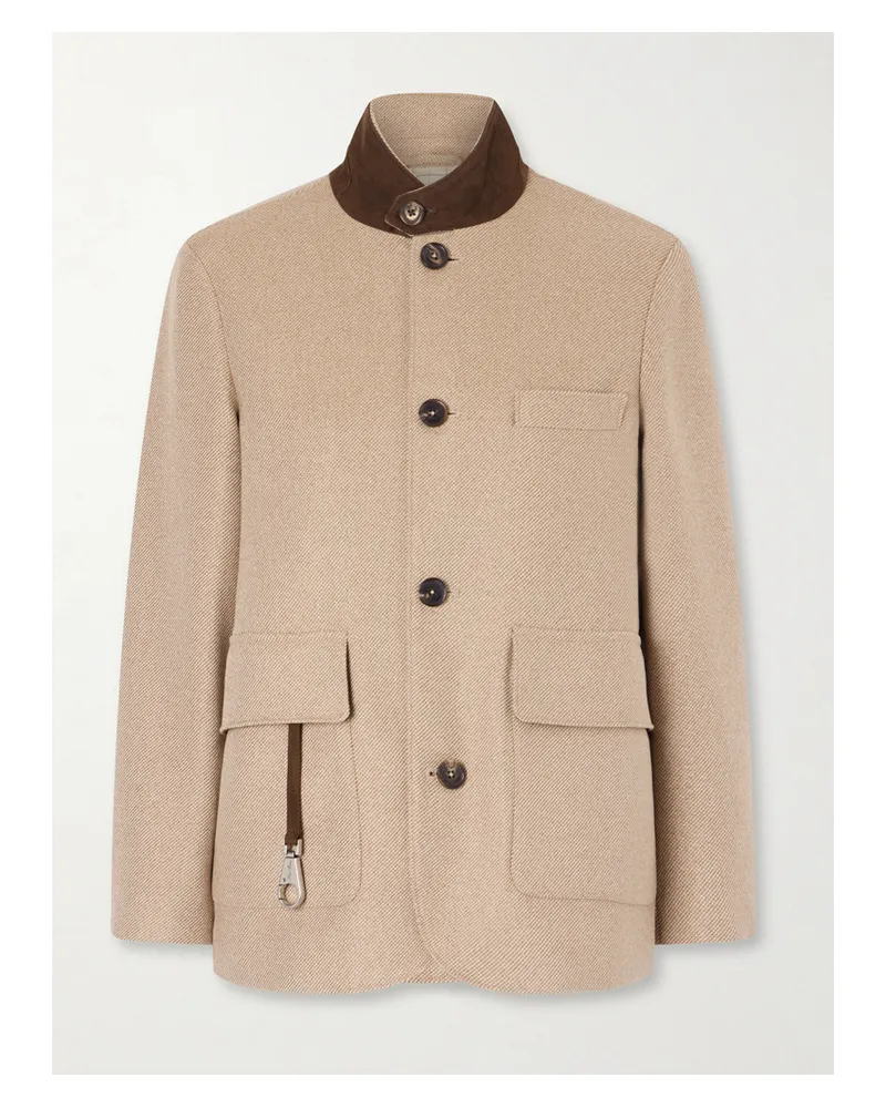 Loro Piana Suede-trimmed Silk-tweed Jacket - Neutrals Neutrals