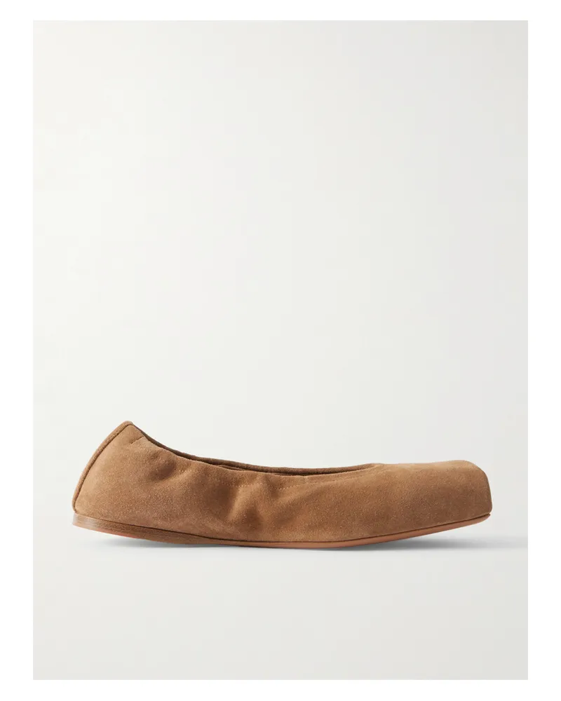 Alaïa Leather-trimmed Suede Ballet Flats - Brown Brown