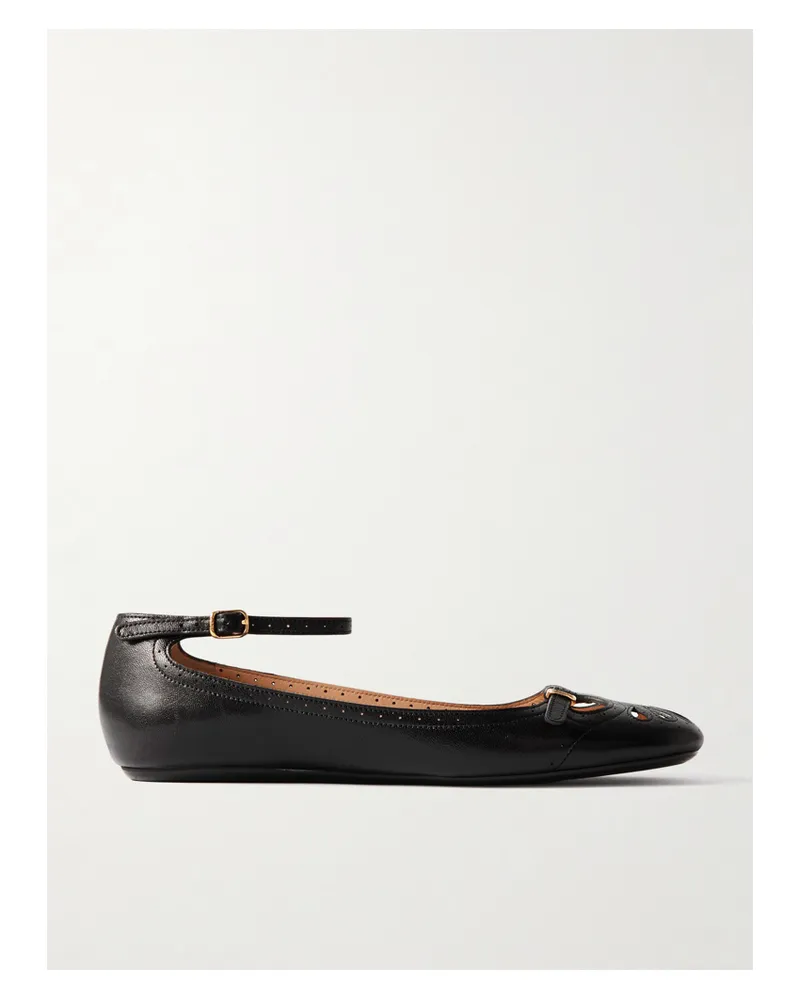 Chloé Misty Laser-cut Leather Ballet Flats - Black Black