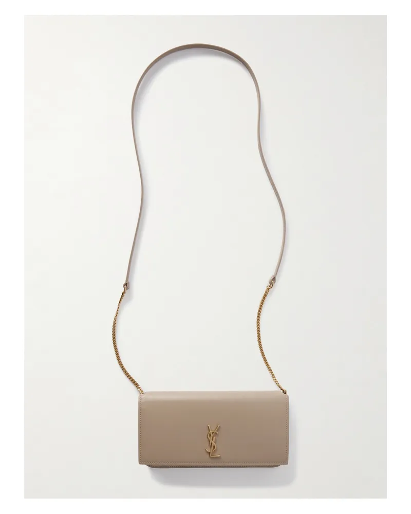 Saint Laurent Cassandre Strap Leather Phone Case - Neutrals Neutrals