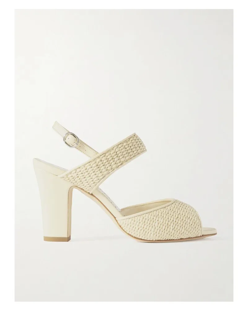Manolo Blahnik Khiko 90 Sandalen Aus Raffiabast Mit Lederbesätzen - Creme Creme