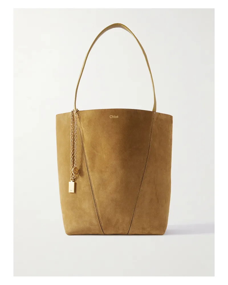 Chloé Spin Tote Aus Veloursleder Mit Lederbesätzen Und Verzierungen - Braun Braun