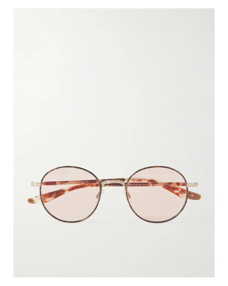 Barton Perreira Caster Sonnenbrille Mit Rundem Rahmen Aus Goldfarbenem Metall Und Azetat In Hornoptik - Pink Pink