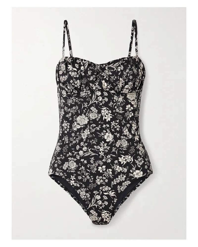Ulla Johnson Zahara Badeanzug Mit Blumenprint, Bügeln Und Raffungen - Schwarz Schwarz