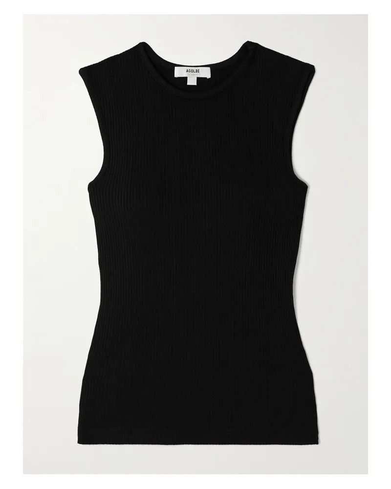 AGOLDE Binx Geripptes Tanktop Aus Einer Mischung Aus Stretch-lyocell Und Biobaumwolle - Schwarz Schwarz