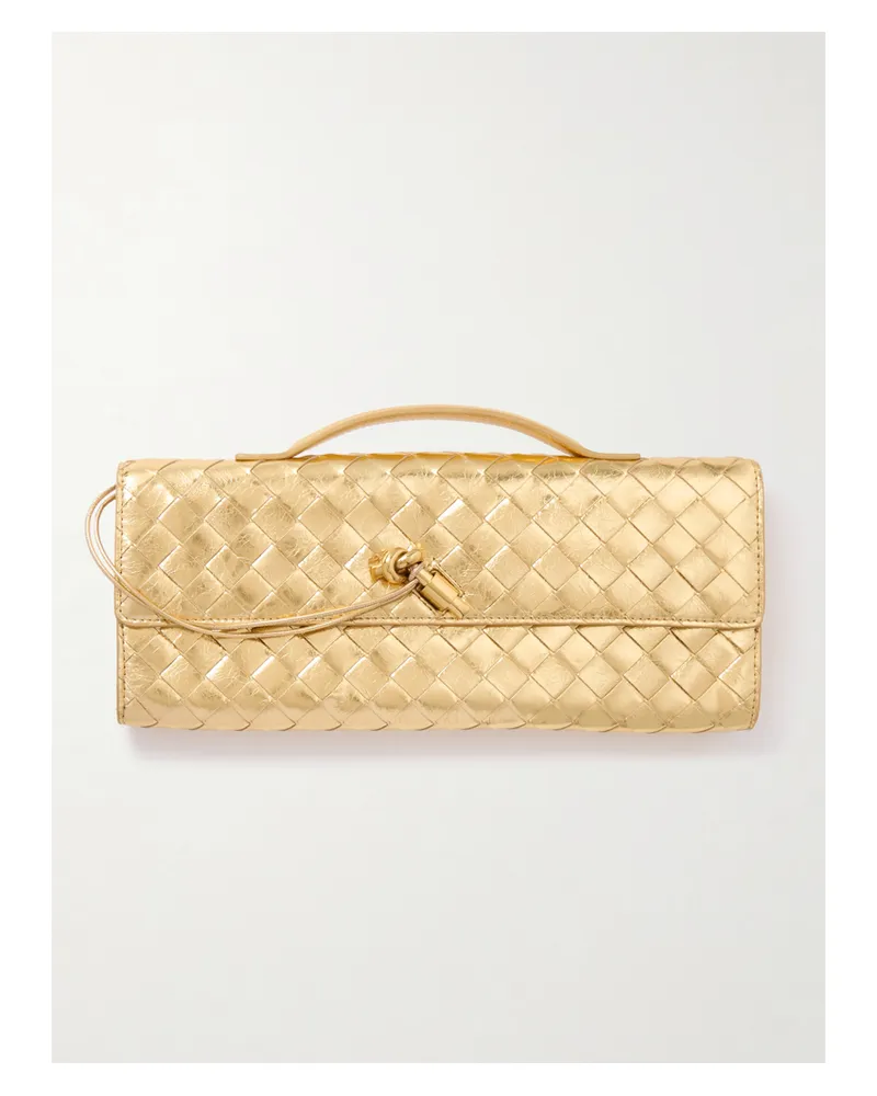 Bottega Veneta Andiamo Intrecciato Metallic Leather Clutch - Gold Gold