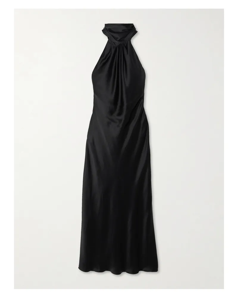 Max Mara Moli Rückenfreies Neckholder-midikleid Aus Satin Mit Raffungen - Schwarz Schwarz
