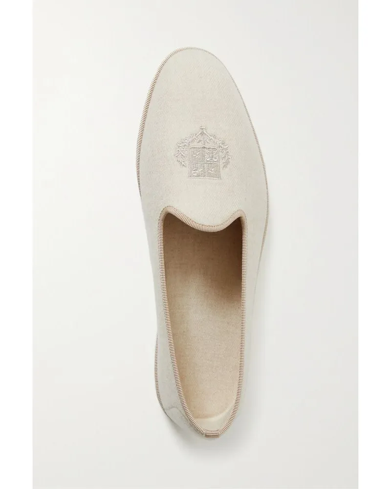 Loro Piana Venice Hausschuhe Aus Flanell Aus Einer Kaschmirmischung Mit Stickerei - Ecru Ecru