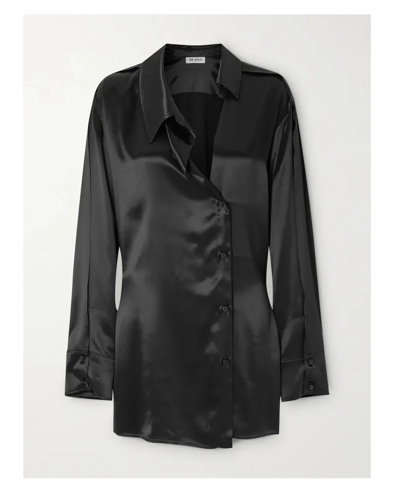 ATTICO Asymmetric Satin Mini Dress - Black Black