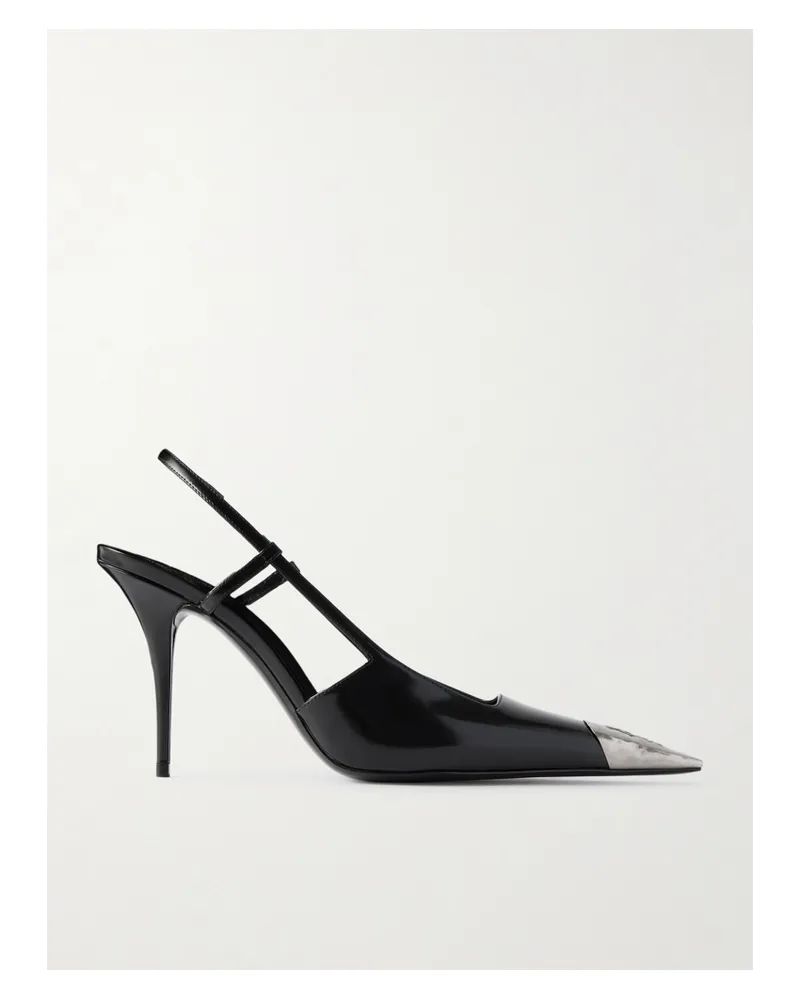 Saint Laurent Jeanne Slingback-pumps Aus Glanzleder Mit Verzierung - Schwarz Schwarz