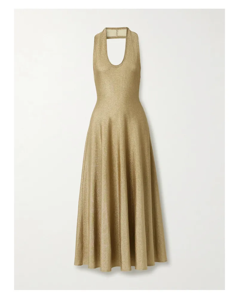 KHAITE Melina Lurex Halterneck Midi Dress - Gold Gold