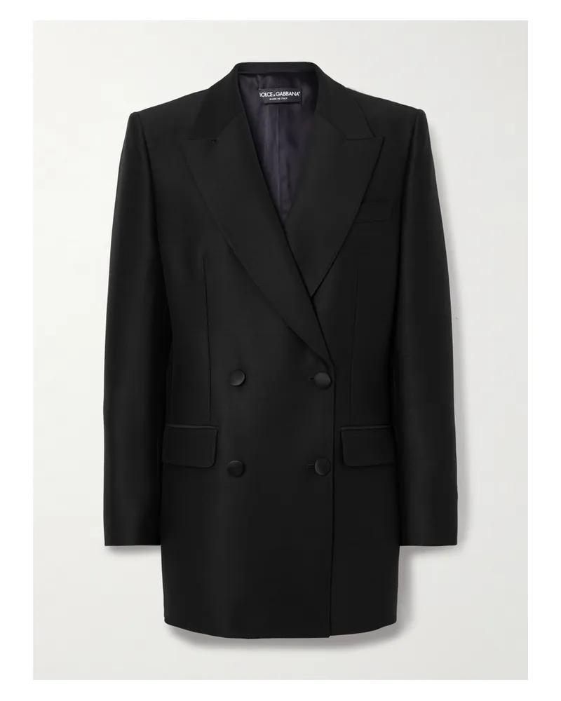 Dolce & Gabbana Doppelreihiger Blazer Aus Satin Aus Einer Woll-seidenmischung - Schwarz Schwarz