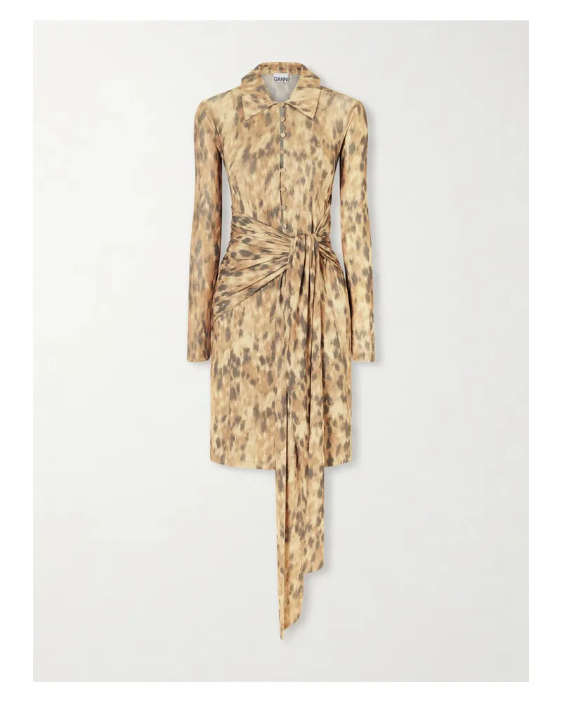 Ganni Marl Printed Mesh Midi Dress - Neutrals Neutrals