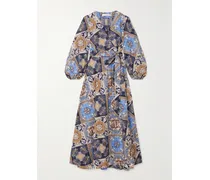 Alight Midi-wickelkleid Aus Bedruckter Baumwolle Mit Bindegürtel - Blau