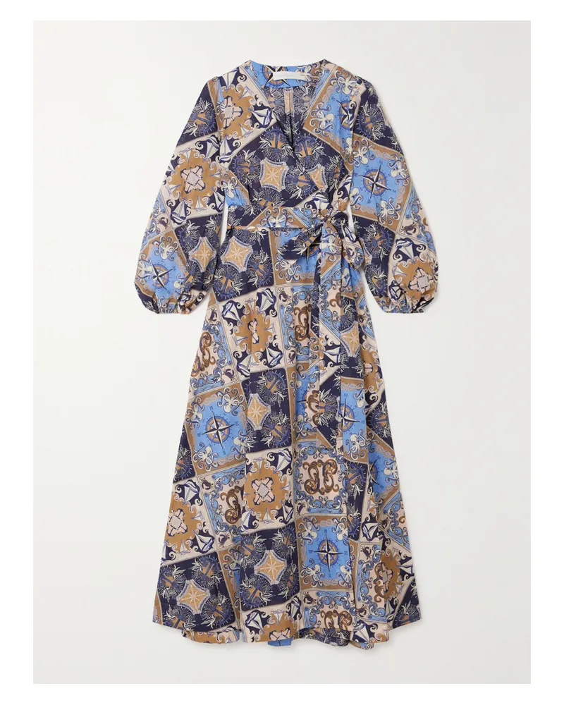 Zimmermann Alight Midi-wickelkleid Aus Bedruckter Baumwolle Mit Bindegürtel - Blau Blau
