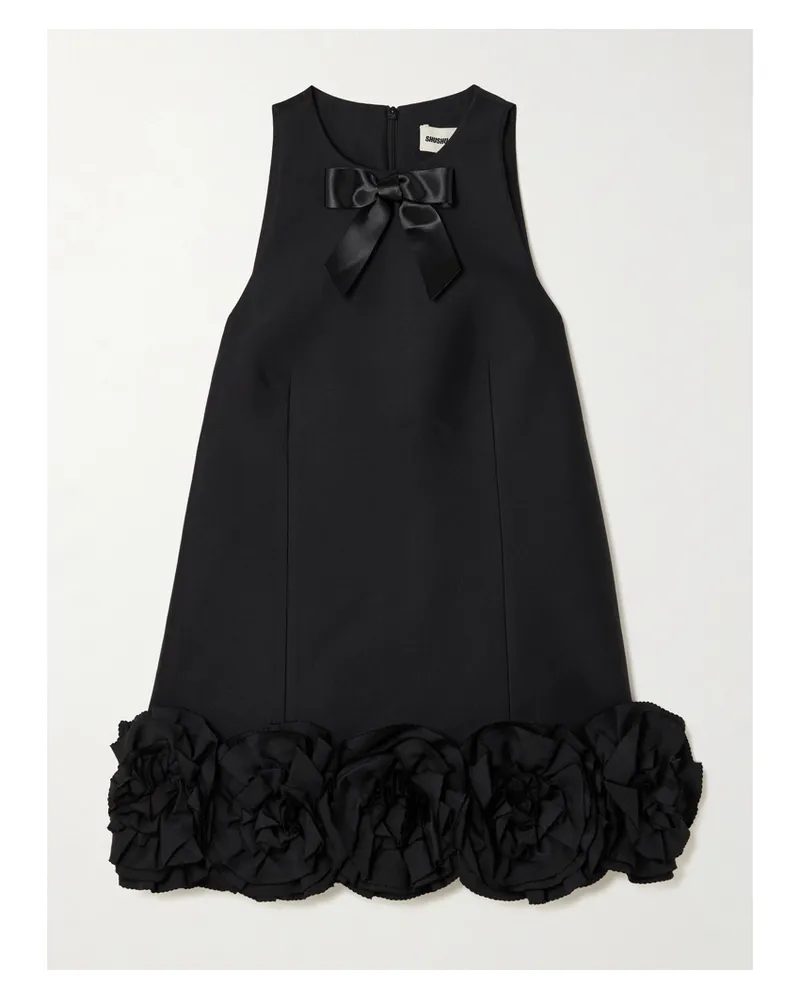 SHUSHU/TONG Appliquéd Bow-embellished Twill Mini Dress - Black Black