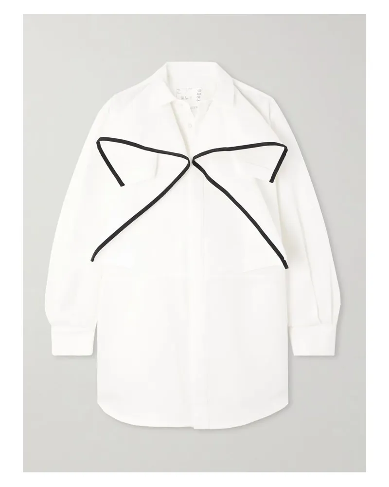 Sacai Hemd Aus Einer Seiden-baumwollmischung Mit Ripsbandbesätzen - Wollweiß Wollweiß