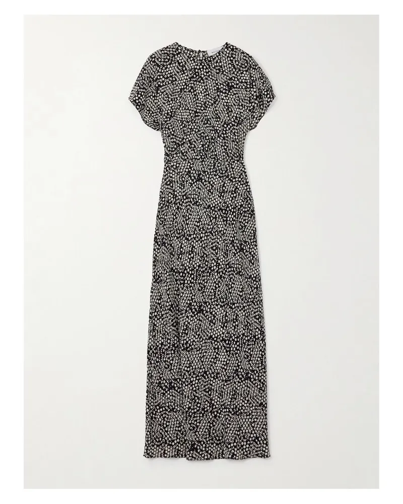 Matteau Maxikleid Aus Crêpe De Chine Aus Seide Mit Print Und Raffungen - Schwarz Schwarz