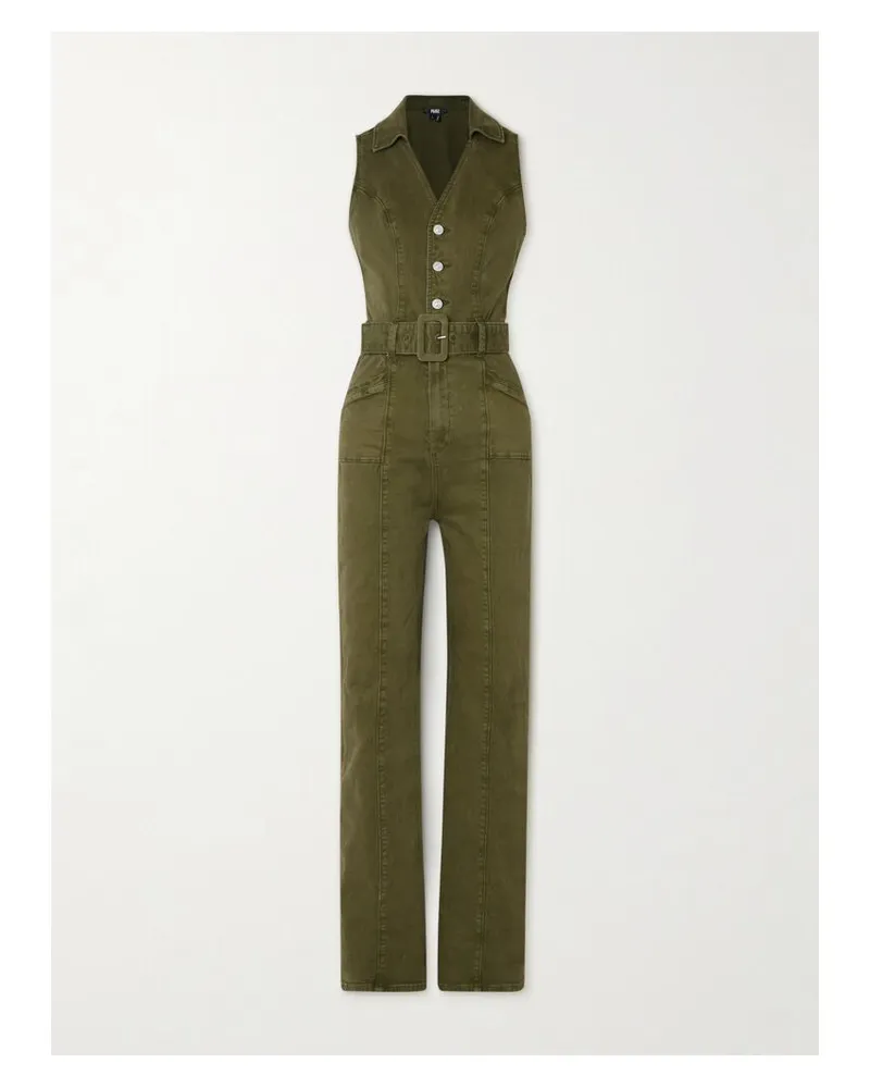 Paige Sasha Jumpsuit Aus Denim Mit Gürtel - Grün Grün