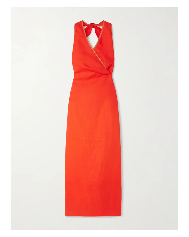 SIR Panettone Neckholder-midikleid Aus Leinen Mit Wickeleffekt - Orange Orange