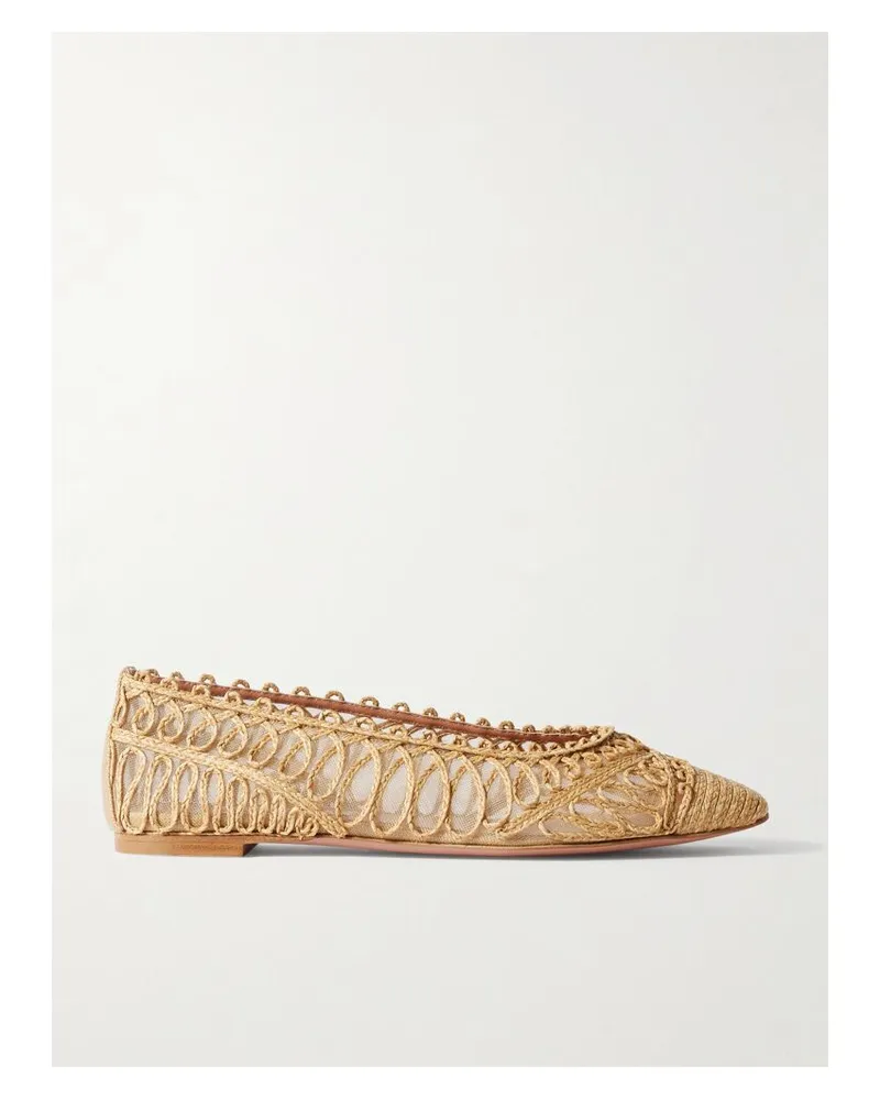 Aquazzura Kahlo Ballerinas Aus Raffiabast Und Mesh - Neutral Neutral