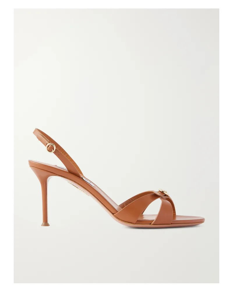Aquazzura Iza 75 Leather Slingback Sandals - Brown Brown