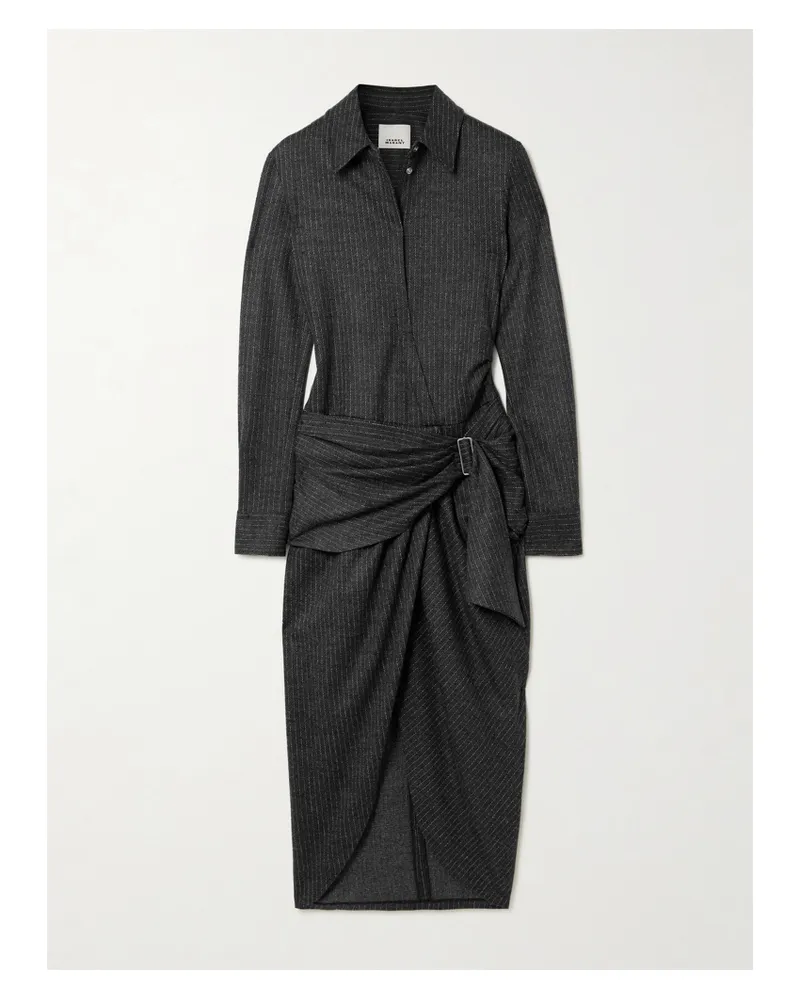 Isabel Marant Rosalie Mini-hemdblusenkleid Aus Einer Woll-baumwollmischung Mit Nadelstreifen Und Falten - Grau Grau