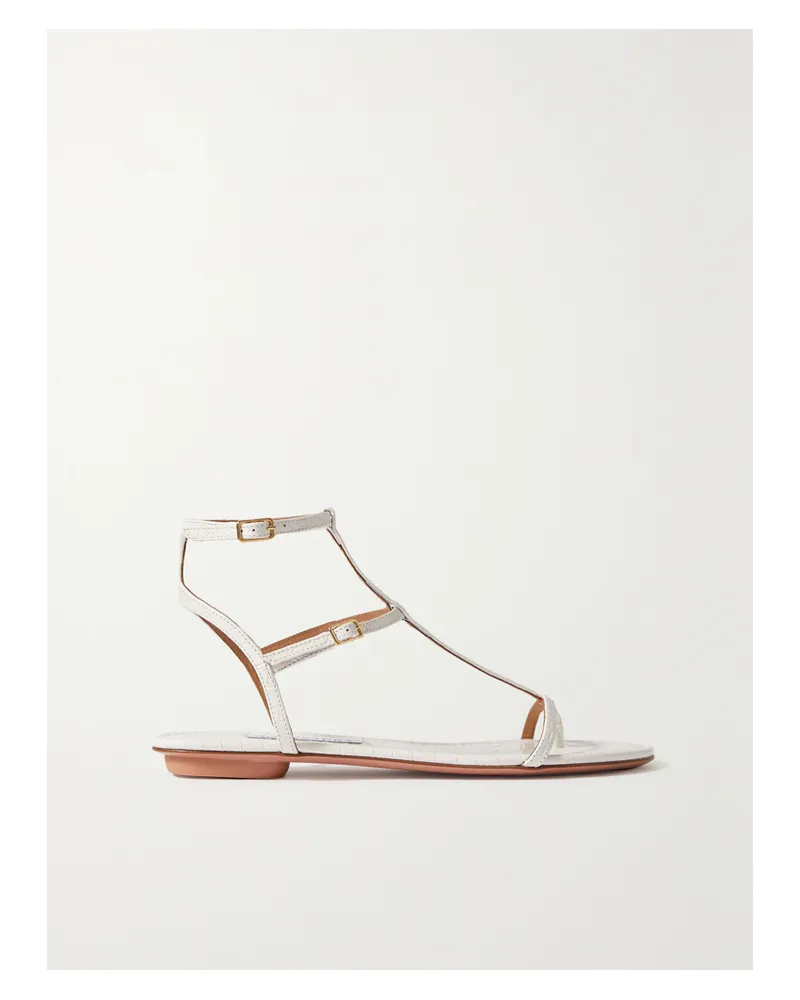 Aquazzura Ponza Sandalen Aus Leder Mit Krokodileffekt - Weiß Weiß
